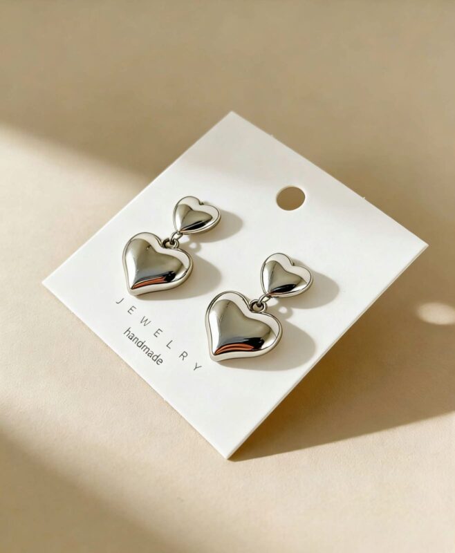Arete Doble Corazón Plateado