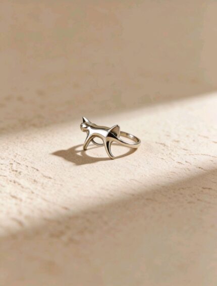 Ear cuff gato plateado